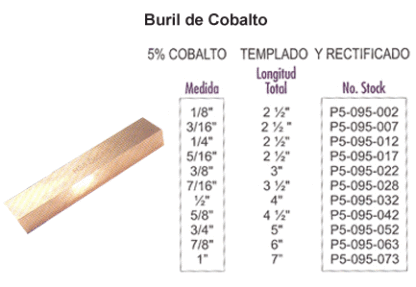 Herramienta de corte Buril de cobalto